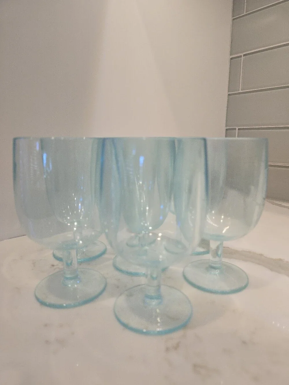 Stemmed Heavyweight Thick Durable Plastic Wine Glasses, 7-Piece Set, Aqua, GUC